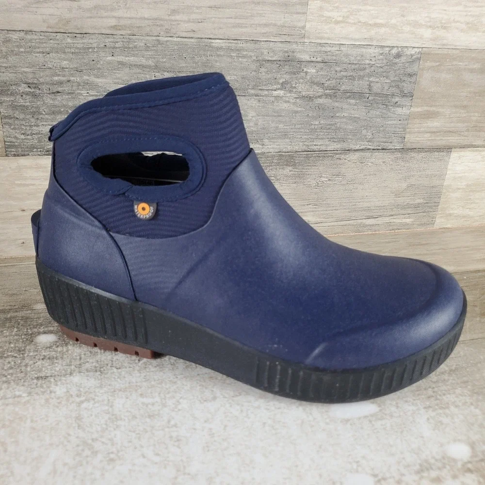 Bogs Seattle II Womens Ankle Boots Sz 6 Indigo Black Rubber Waterproof Slip On